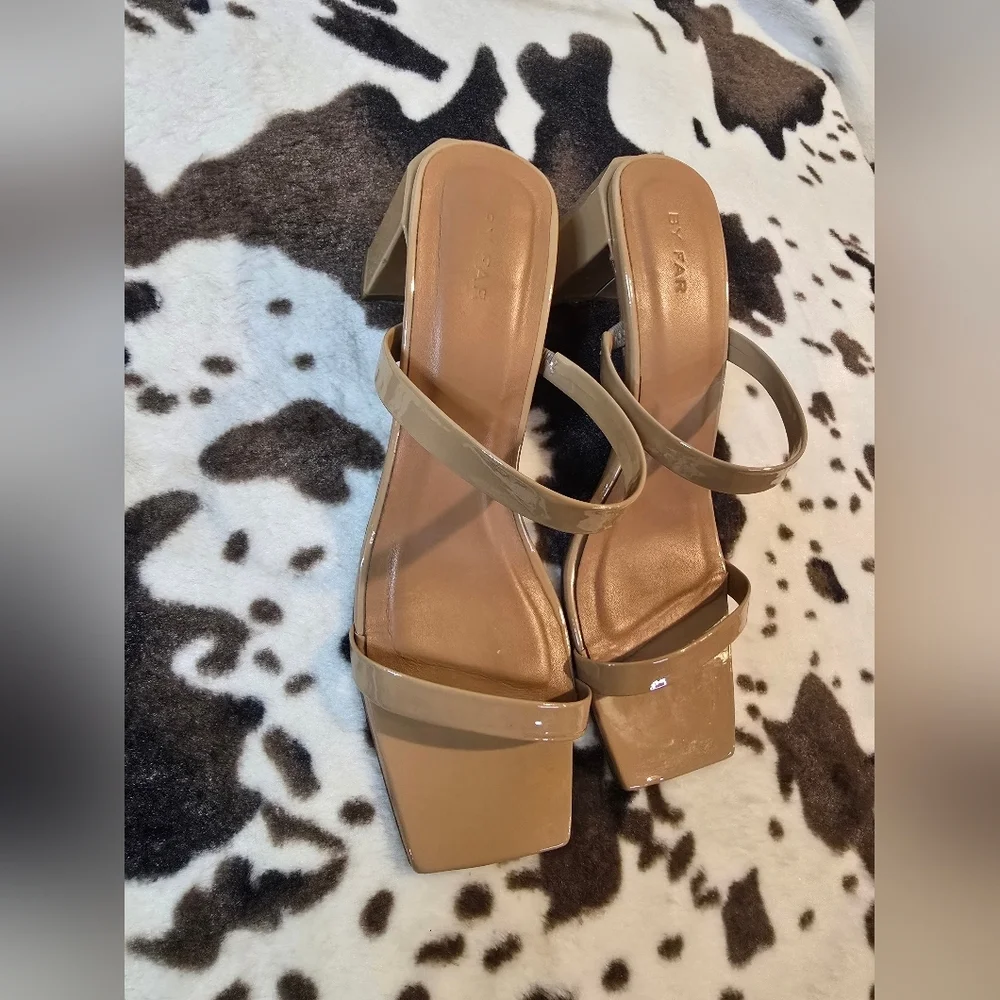 BY FAR Patent Beige Double Strap Sandals - Picture 2 of 12
